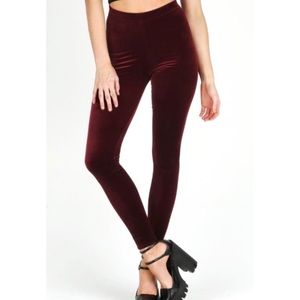 BLACKMILK • Burgundy/Maroon/Mulled Wine High-Waisted Velvet Leggings, XS